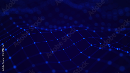 Network connection structure. Abstract grid background. Big data. 3d rendering. Lines and dots.