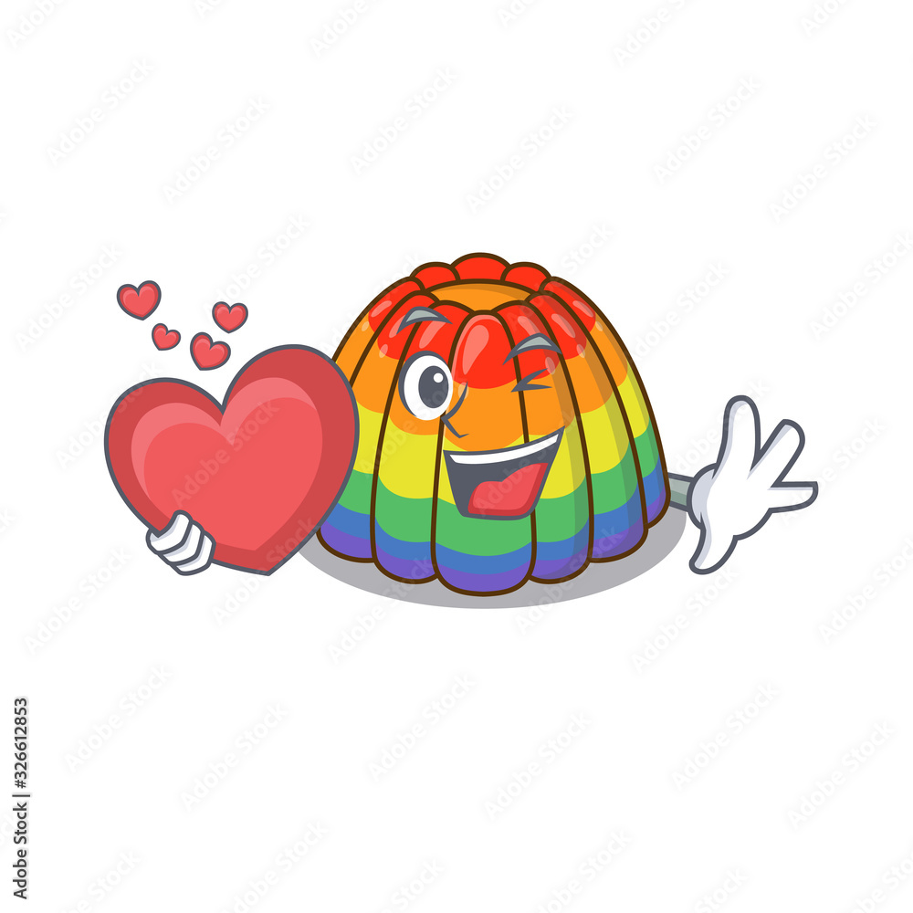 Fototapeta premium Romantic rainbow jelly cartoon picture holding a heart