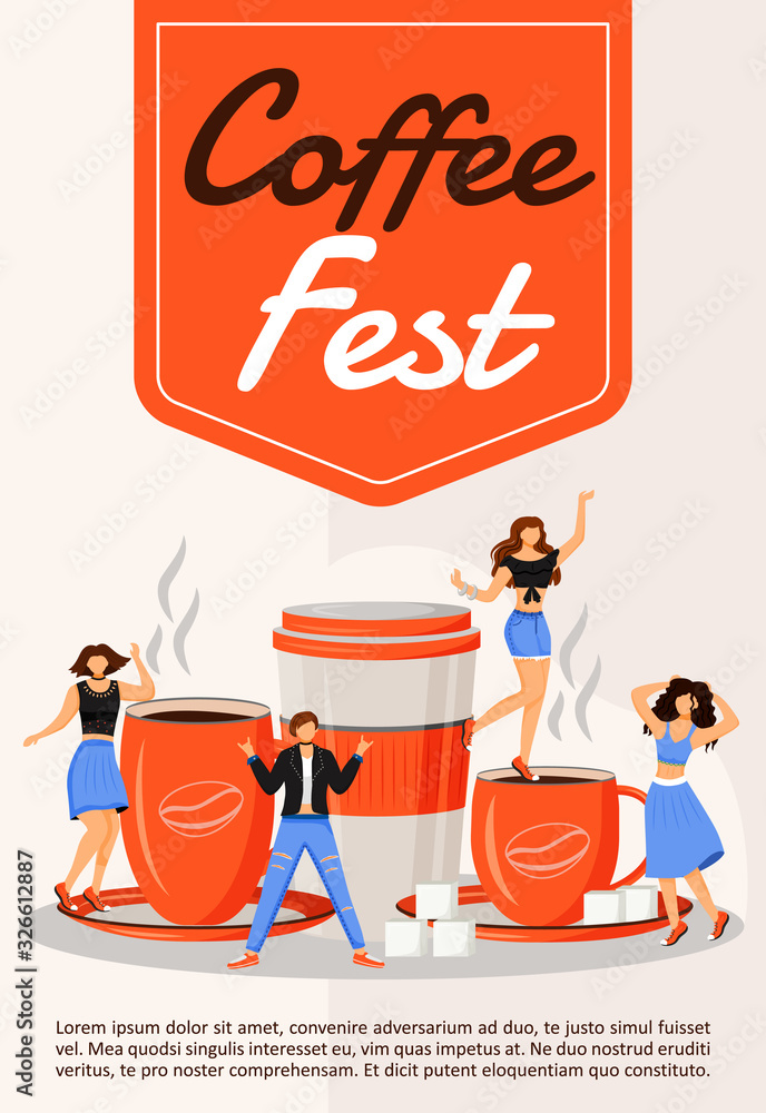 Coffee fest poster flat vector template. Community fair. Entertainment