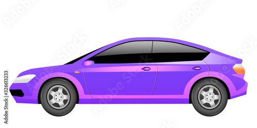 Purple sedan cartoon vector illustration. Violet electric car, futuristic vehicle flat color object. Contemporary transportation. Magenta colored hybrid automobile isolated on white background