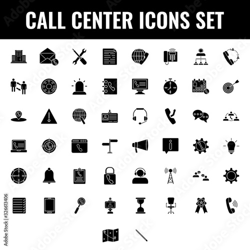 Glyph Call Center Icon Set on White Background.