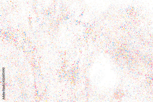 Abstract Explosion of Confetti. Colorful Grainy Texture Isolated on White Background. Colored Stains and Blots. Vector Overlay Elements. Digitally Generated Image. Illustration, EPS 10.