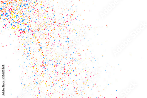 Abstract Explosion of Confetti. Colorful Grainy Texture Isolated on White Background. Colored Stains and Blots. Vector Overlay Elements. Digitally Generated Image. Illustration  EPS 10.