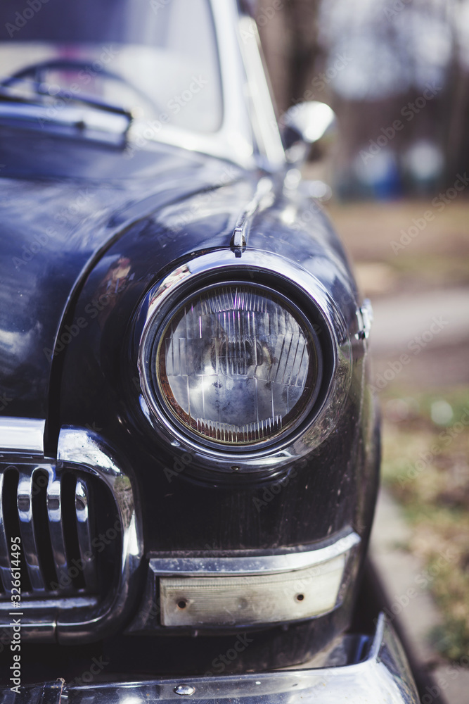 Oldtimer. headlights old classic car.