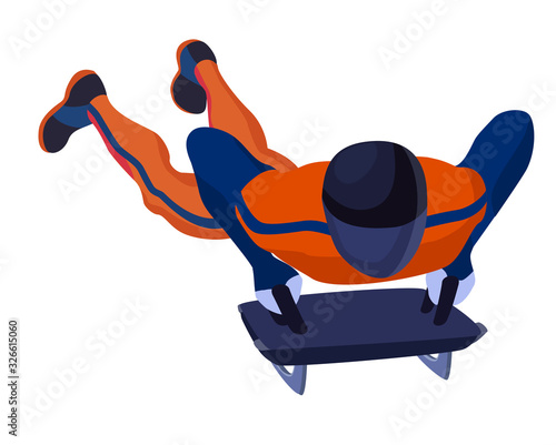 Vector skeleton sportsman winter sport isolated on white sledge man in helmet sliding
