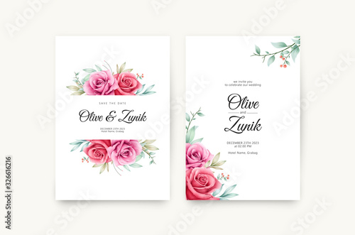 Beautiful Wedding card template with floral frame watercolor