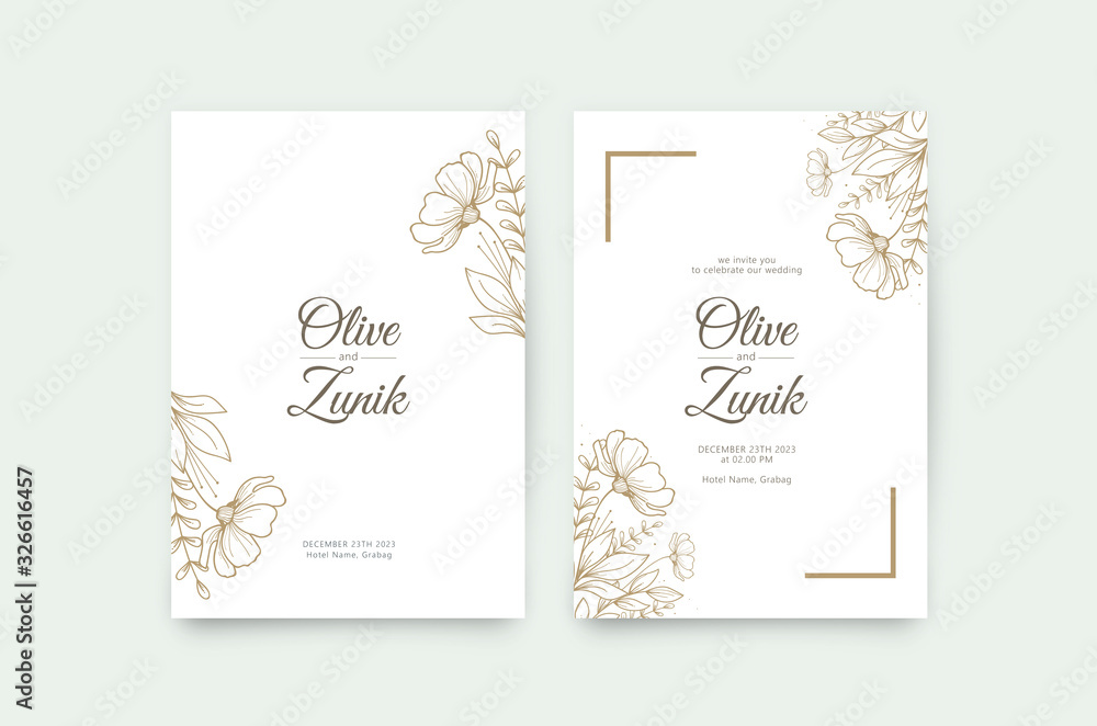 Luxury wedding card template with hand drawn floral