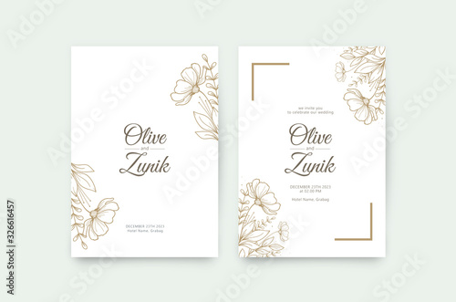 Luxury wedding card template with hand drawn floral