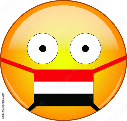 Yellow scared emoji in Yemeni medical mask protecting from SARS, coronavirus, bird flu and other viruses, germs and bacteria and contagious disease as well as toxic smog in Yemen.