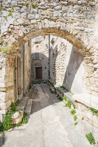 old abandoned houses in ancient town of Plomin  Croatia.