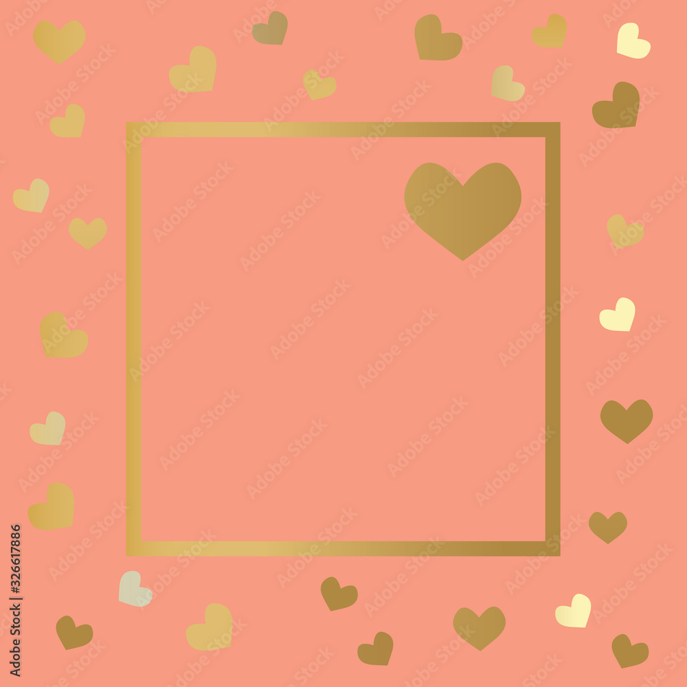golden coral frame with hearts background- vector illustration