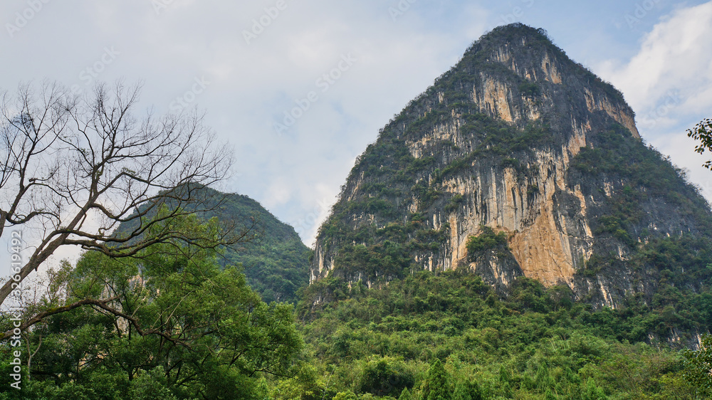 Mountain in Yangshuo county on the way to Moon Hill, Guilin, Guangxi Zhuang Autonomous Region in China. 