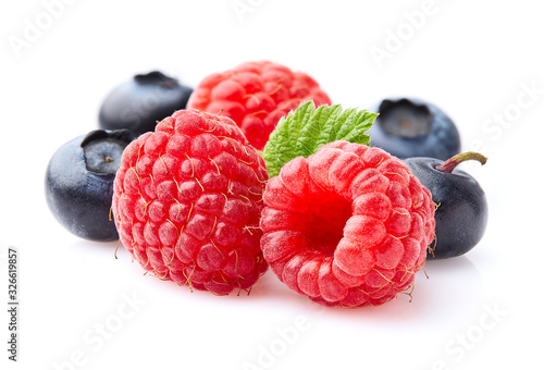 Raspberry and blueberry with leaf