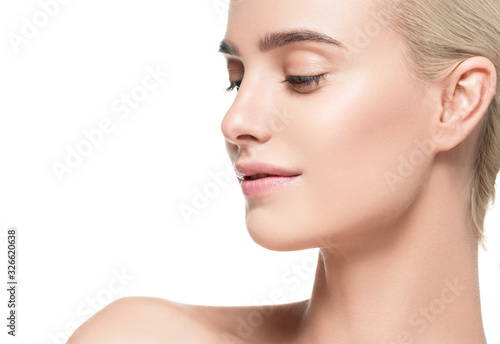 Woman beautiful clean skin face natural healthy make up