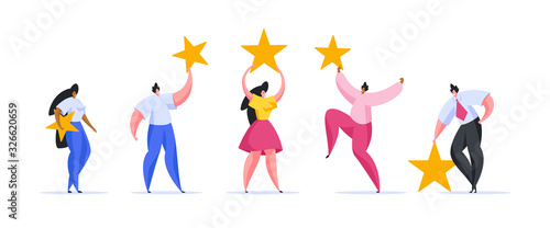 Diverse people rating service industry. Flat cartoon people vector illustration