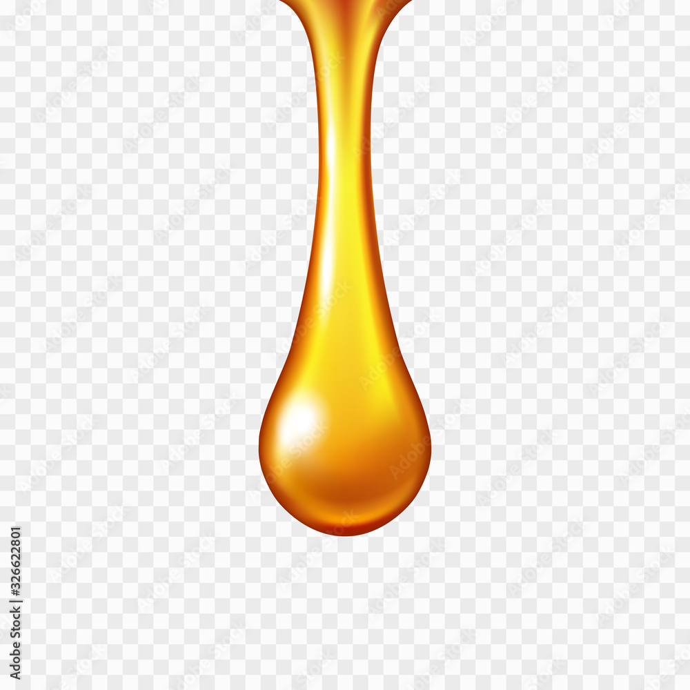 Oil drop or gold honey drip isolated on transparent background. Orange