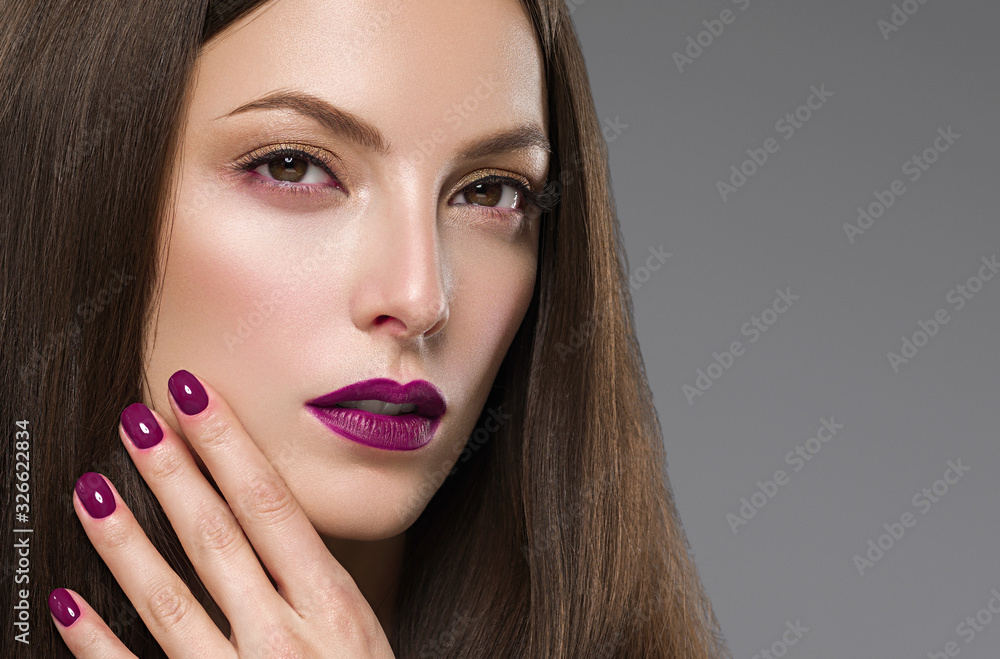 Beautiful female face healthy natural skin fashion make up brunette smooth hair woman spa cosmetic portrait Beautiful female face healthy natural skin fashion make up brunette smooth hair woman spa cosmetic portrait