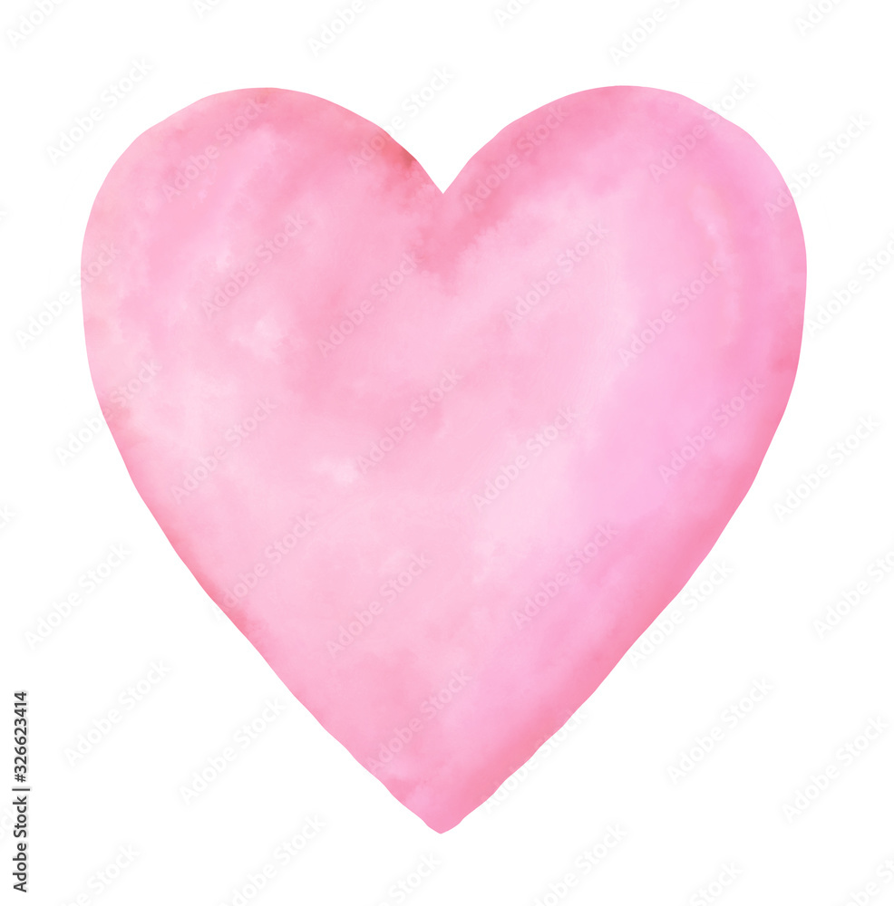Watercolor Style Pink Heart Isolated on a White Background. Simple  Illustration with Big Painted Heart ideal for Card, Wall Art, Poster, Baby Girl Welcome Party. Funny Valentine's Day Print. 
