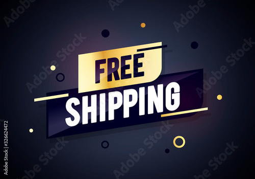 Vector illustration premium free shipping label. Golden luxury dynamic sales banner.