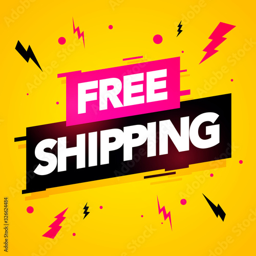 Vector illustration free shipping label. Modern dynamic sales banner.