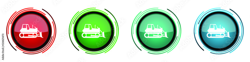 Bulldozer round glossy vector icons, heavy machine, tractor set of buttons for webdesign, internet and mobile phone applications in four colors options isolated on white background Bulldozer round glossy vector icons, heavy machine, tractor set of buttons for webdesign, internet and mobile phone applications in four colors options isolated on white background