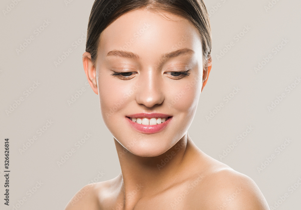 Woman face teeth smile clean skin without make up fresh clean beauty model Woman face teeth smile clean skin without make up fresh clean beauty model