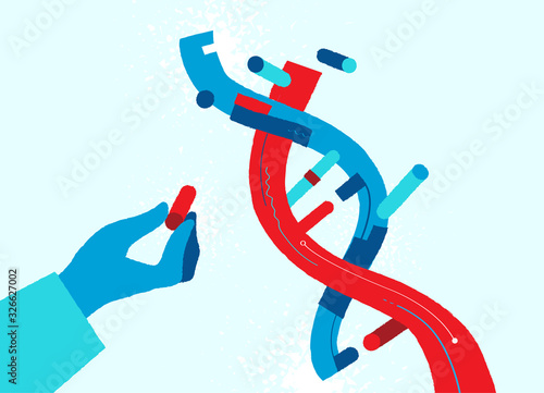 Una mano che tiene un componente dell'elica del DNA - illustrazione vettoriale