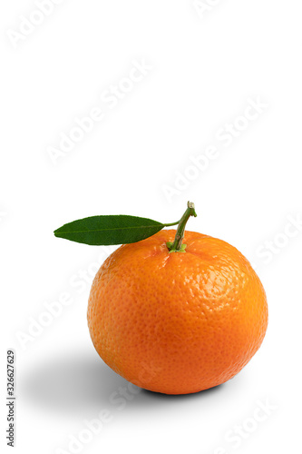 Tangerine with leaf over white background