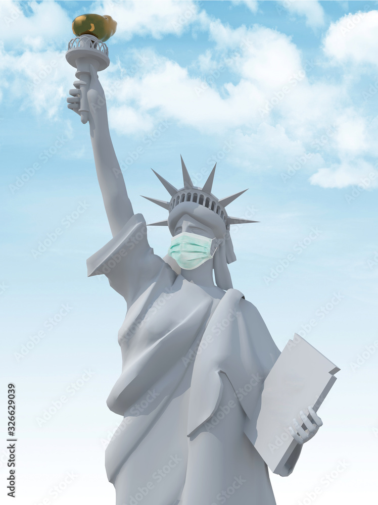 Fototapeta premium liberty sculpture with surgeon mask