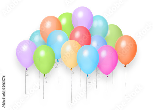  colorful helium balloons isolated on white