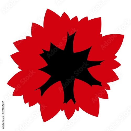 Red flower with black inside on white background graphic element print careless not semetric hand draw vector