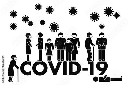 illustration vectorielle de silhouette de personages avec un masque pour se protéger du coronavirus.