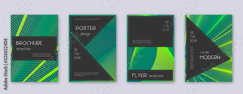 Black brochure design template set. Green abstract