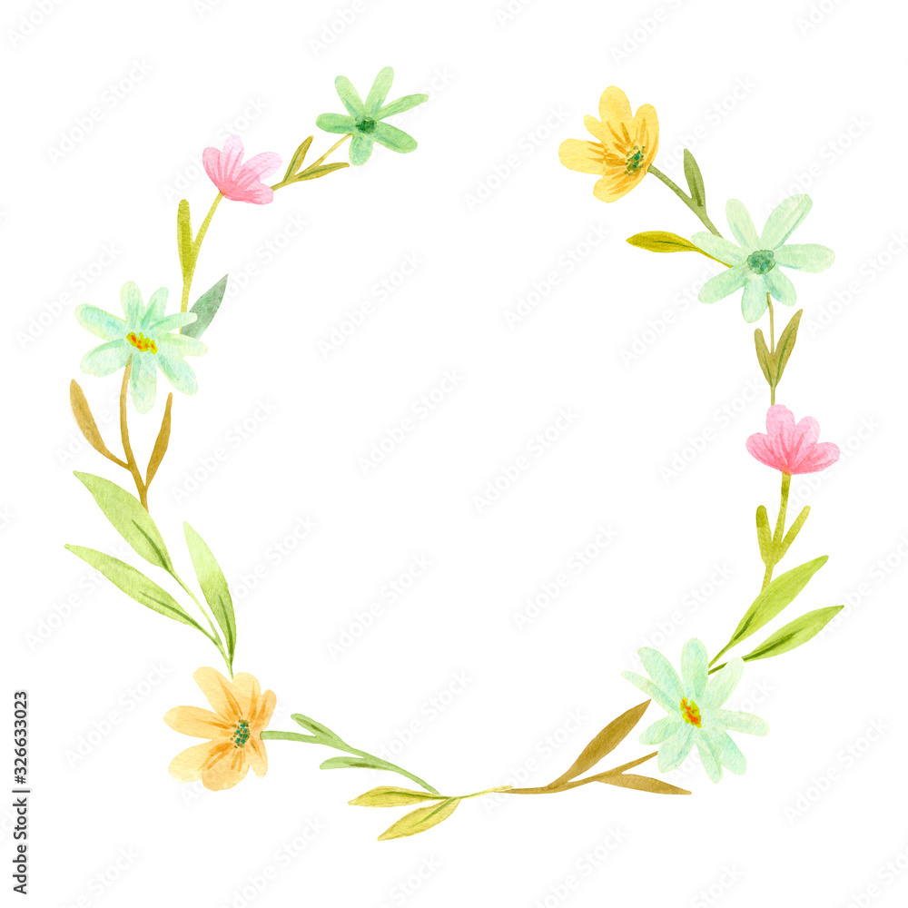 Floral watercolor frame, wreath.
