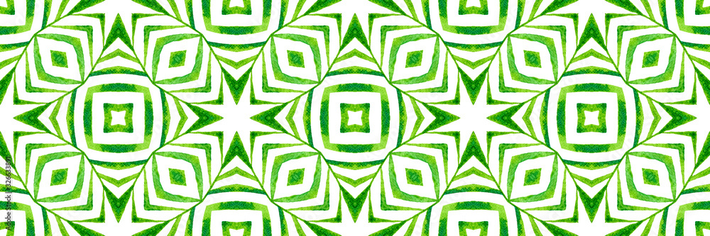 Ethnic hand painted green pattern. Repeating  - obrazy, fototapety, plakaty 