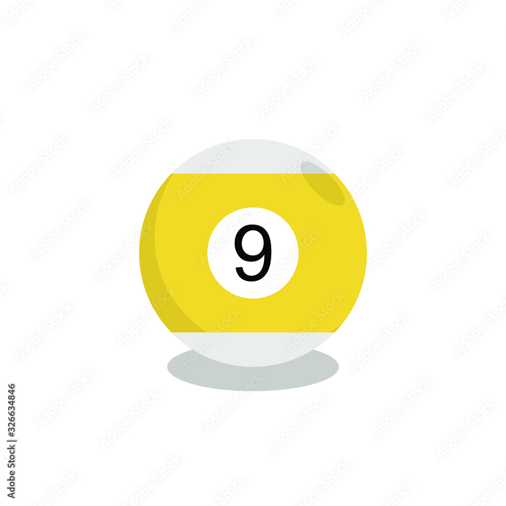 Billiard snooker pool ball with number 9 and drop shadow. Vector illustration. EPS 10.
