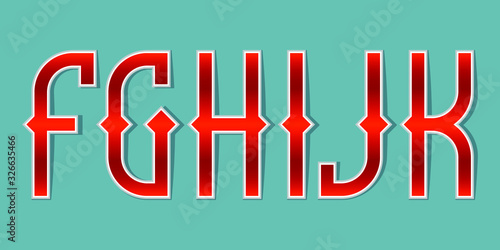 F, G, H, I, J, K orange red gradient letters. Bright elegant font.