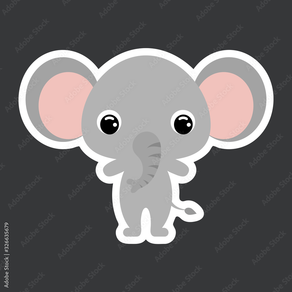 Children's sticker of cute elephant. African animal. Flat vector stock illustration