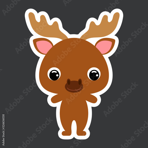 Children s sticker of cute little moose. Forest animal. Flat vector stock illustration
