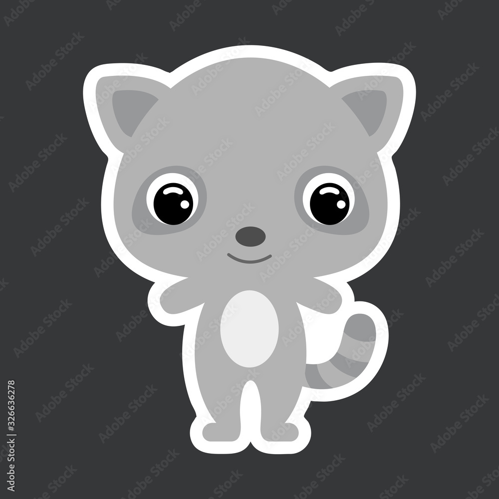 Children's sticker of cute little raccoon. Forest animal. Flat vector stock illustration Children's sticker of cute little raccoon. Forest animal. Flat vector stock illustration