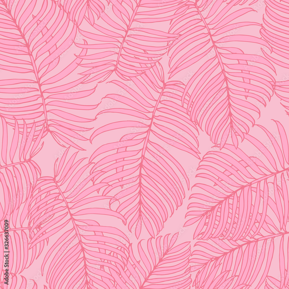 Seamless vector pattern with tropical leaves.