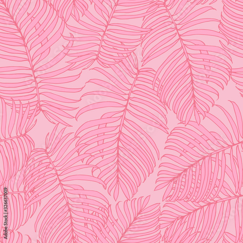 Seamless vector pattern with tropical leaves.