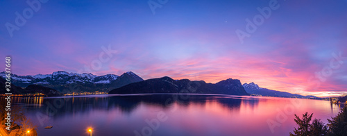 Switzerland. Spectacular sunset over the mountains and Lake Lucerne. © patma145