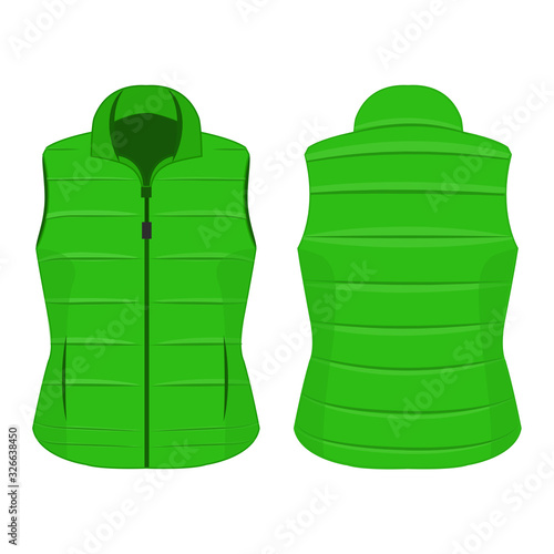 Light green winter zipped vest isolated vector on the white background