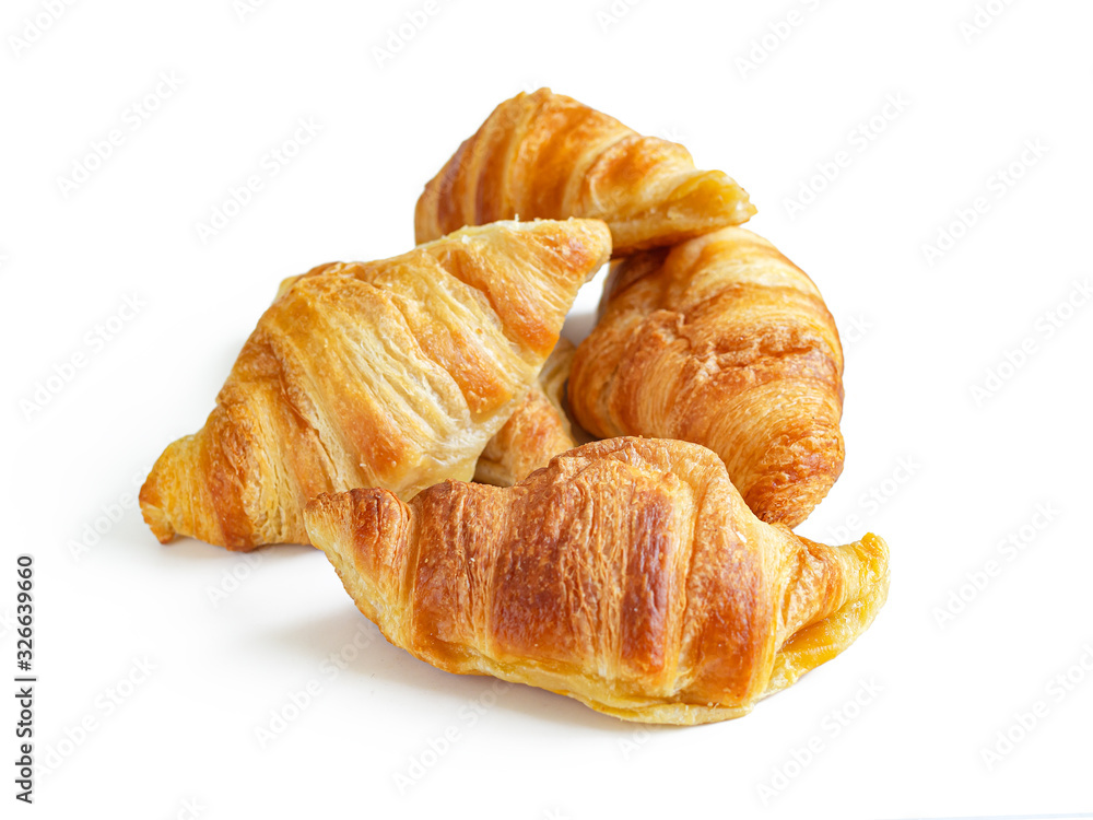 Fresh croissants from a French bakery on a white background
