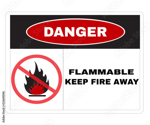 red danger board with message Flammable Keep fire Away, Accident Prevention sign, warning symbol, sign symbol background vector illustration.