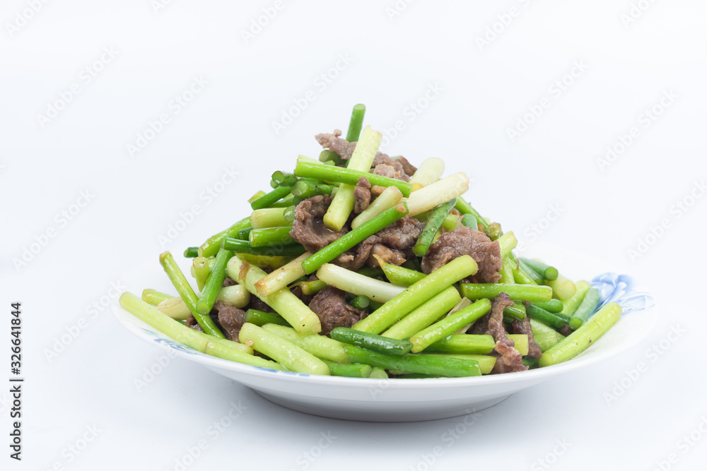 Fried beef with garlic moss Fried beef with garlic moss