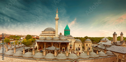 Mevlana Tomb and Mosque in Konya City. Mevlana museum view from above , Mevlana Celaleddin-i Rumi is a sufi philosopher and mystic poet of Islam photo