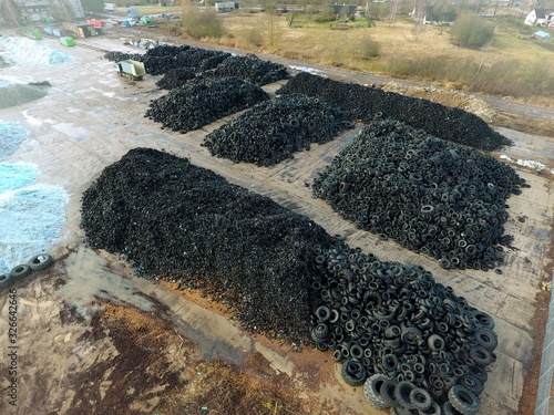 Tires recycle. Drone footage. Lithuania.