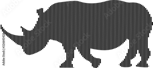 Rhinoceros silhouette vector illustration isolated in line art with white background.